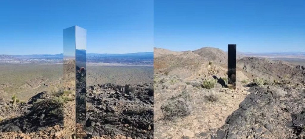 MONÓLITO BRILHANTE QUE ESTAVA NAS MONTANHAS DE LAS VEGAS É&nbsp;REMOVIDO